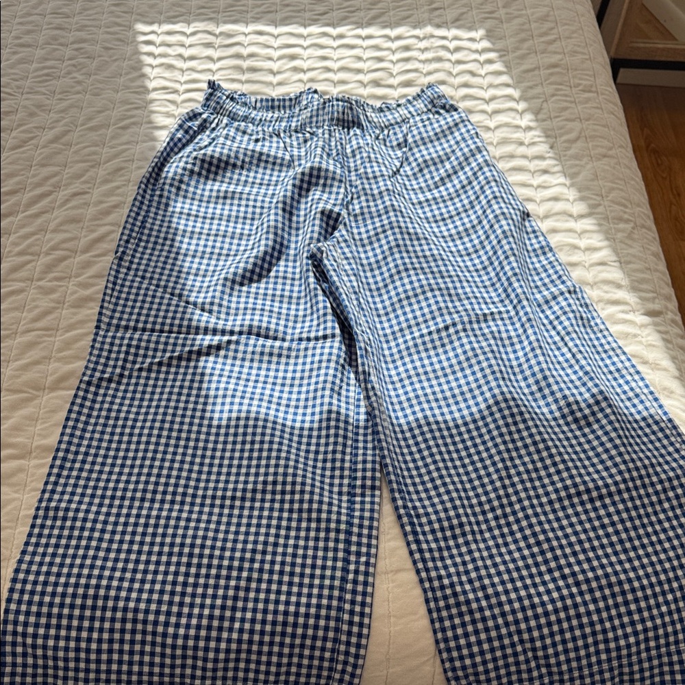 LOFT Blue and White Plaid Pants